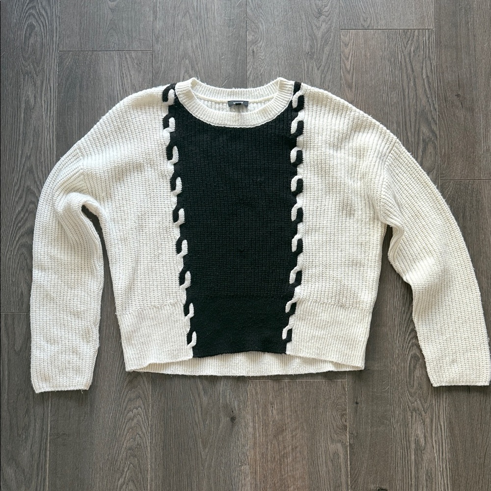 Express Cream Sweater with Black Center Panel